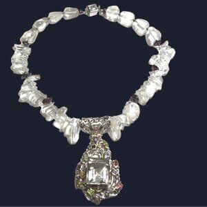 Spectacular 925SS Quartz Multi Gemstone Statement Necklace